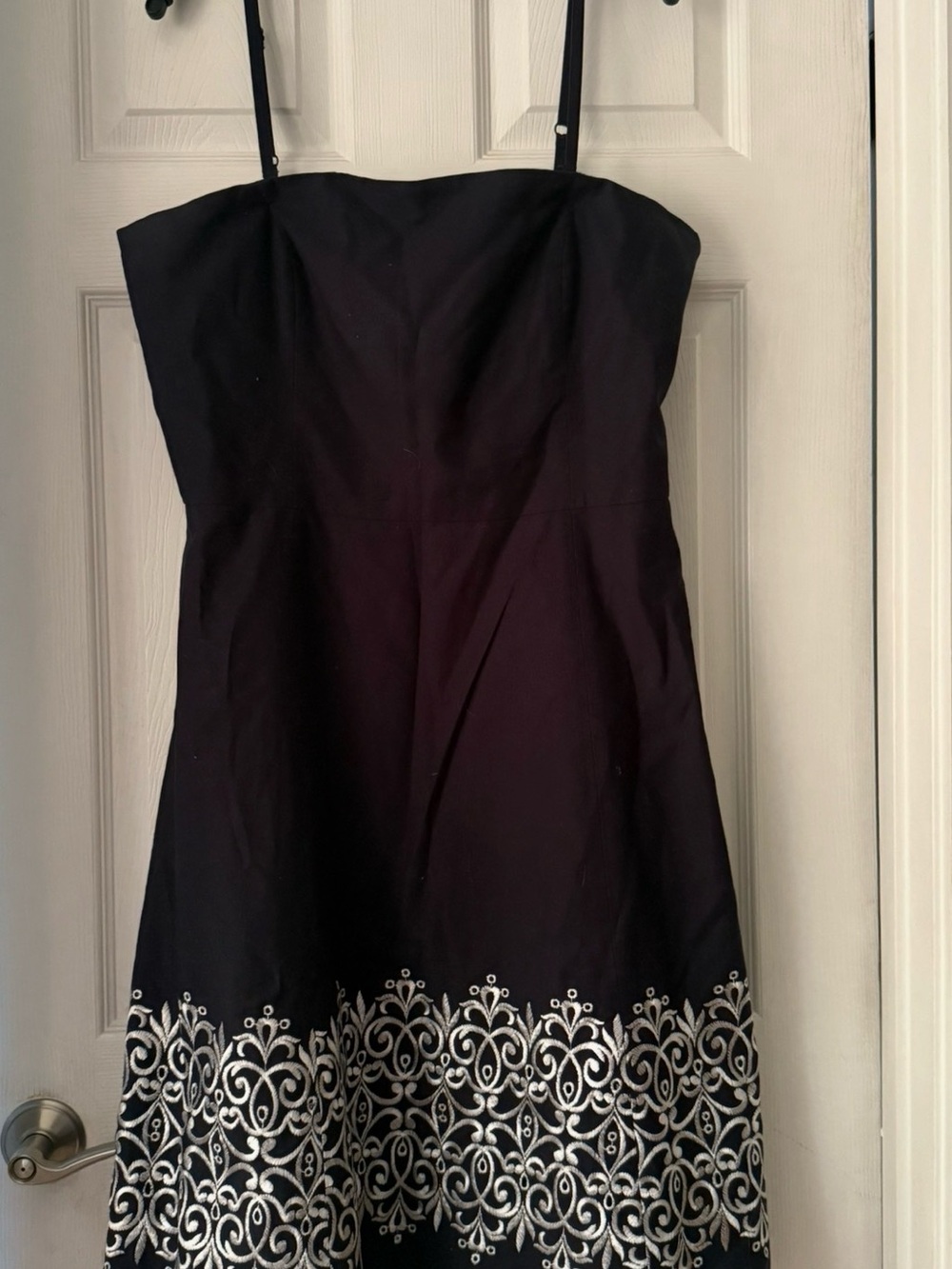 LOFT Black Strapless Dress with Silver Embroidered Hem